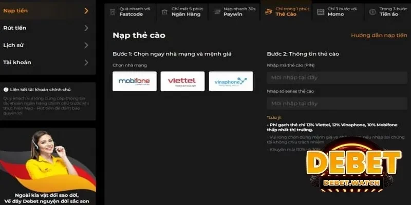 Thanh toán Debet thông dụng bằng thẻ cào điện thoại
